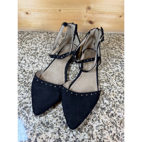Old Navy Shoes - Old Navy Womens Black Faux Suede Studded D Orsay Ankle Strap Pointed Toe Flats 8